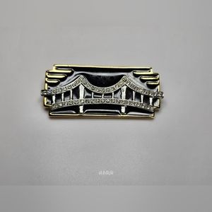 Vintage Monet Rhinestone And Enamel City Bridge Brooch *Black/Gold*  EUC